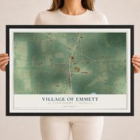 Map of Emmett, Michigan, 18 x 24 inch print in a black wood frame