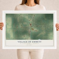 Map of Emmett, Michigan, 18 x 24 inch print in a white wood frame
