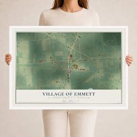 Map of Emmett, Michigan, 24 x 36 inch print in a white wood frame