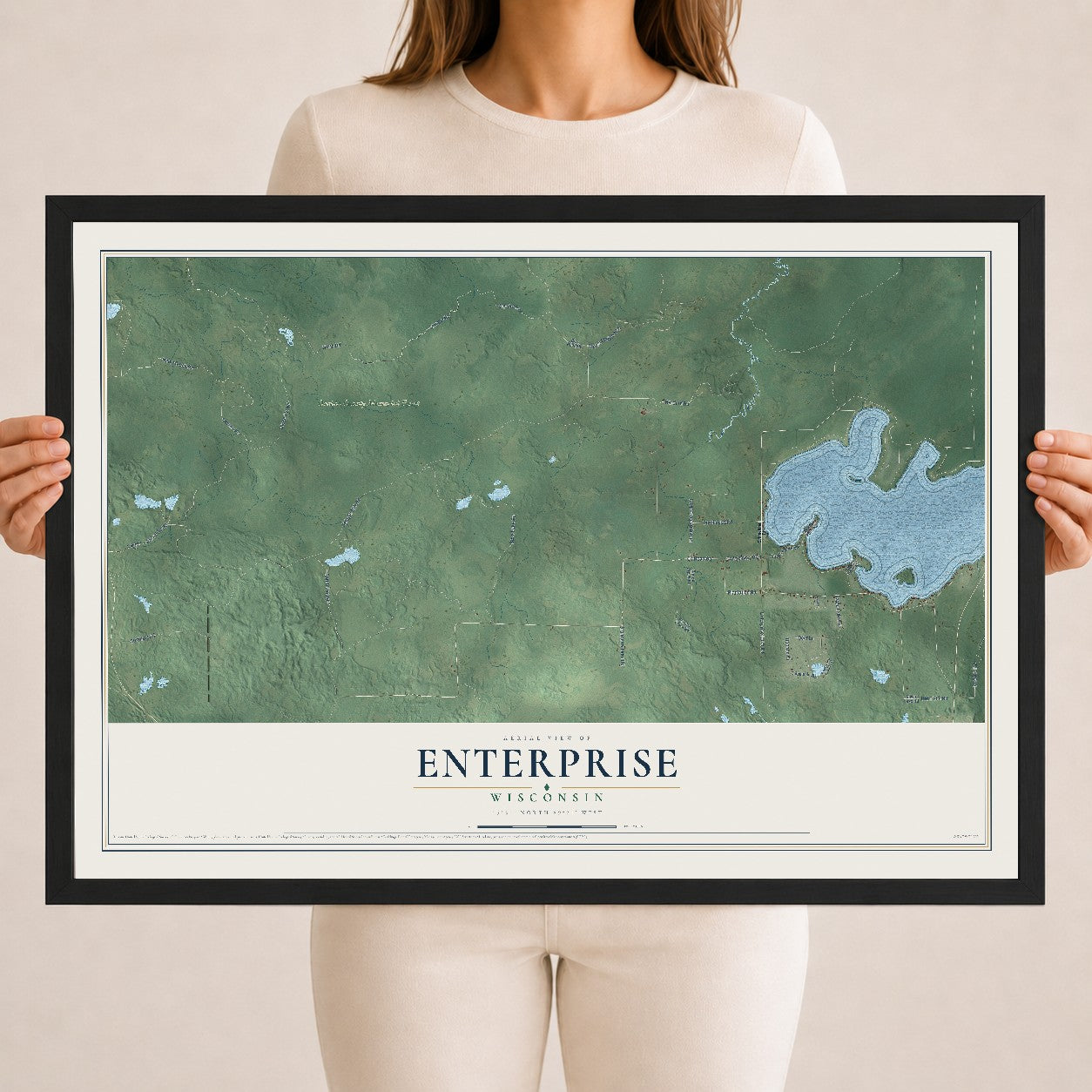 Map of Enterprise, Wisconsin, 18 x 24 inch print in a black wood frame