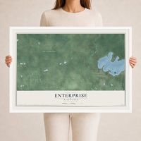 Map of Enterprise, Wisconsin, 24 x 36 inch print in a white wood frame