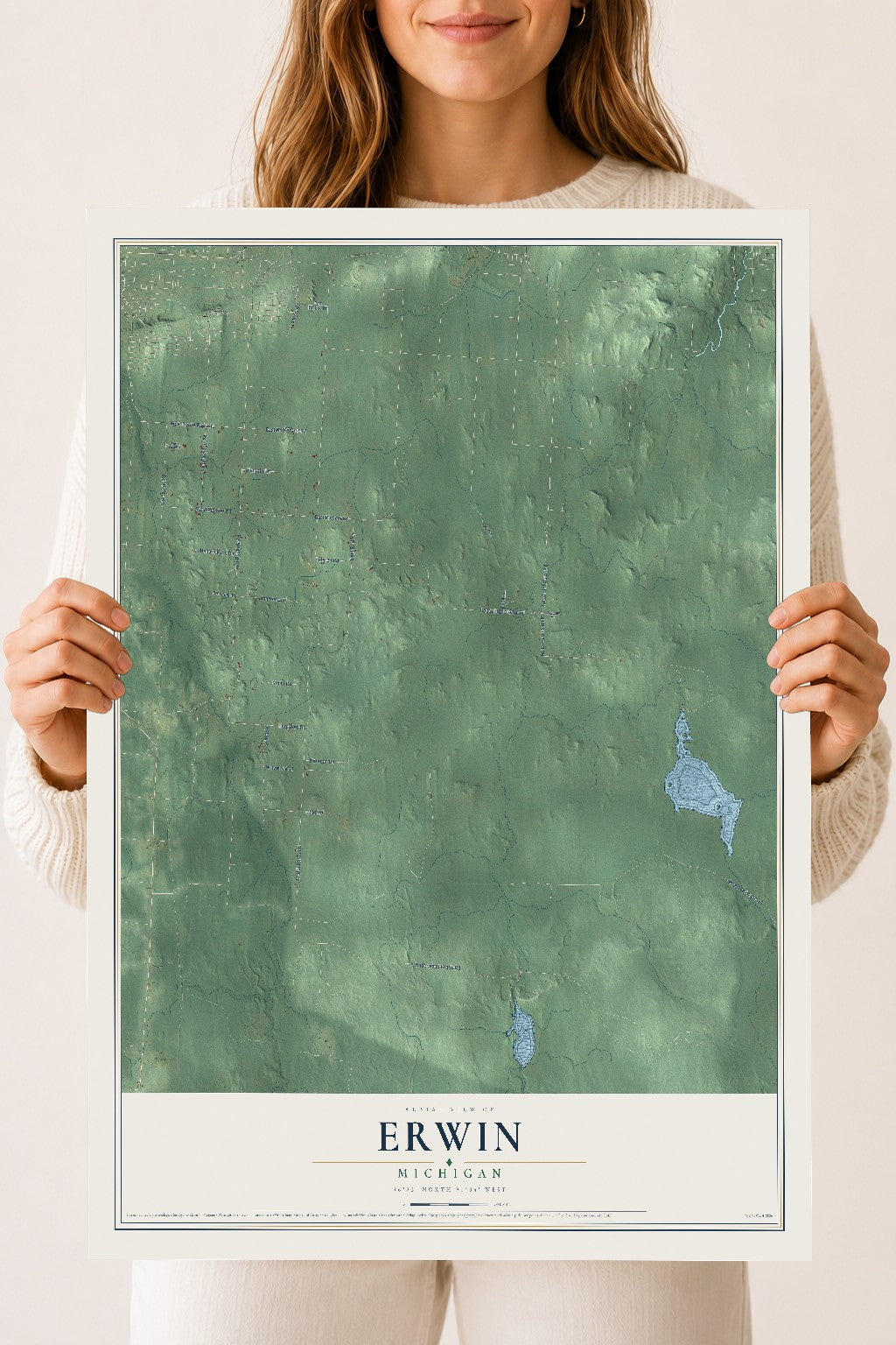 Map of Erwin, Michigan, 18 x 24 inch unframed archival matte print