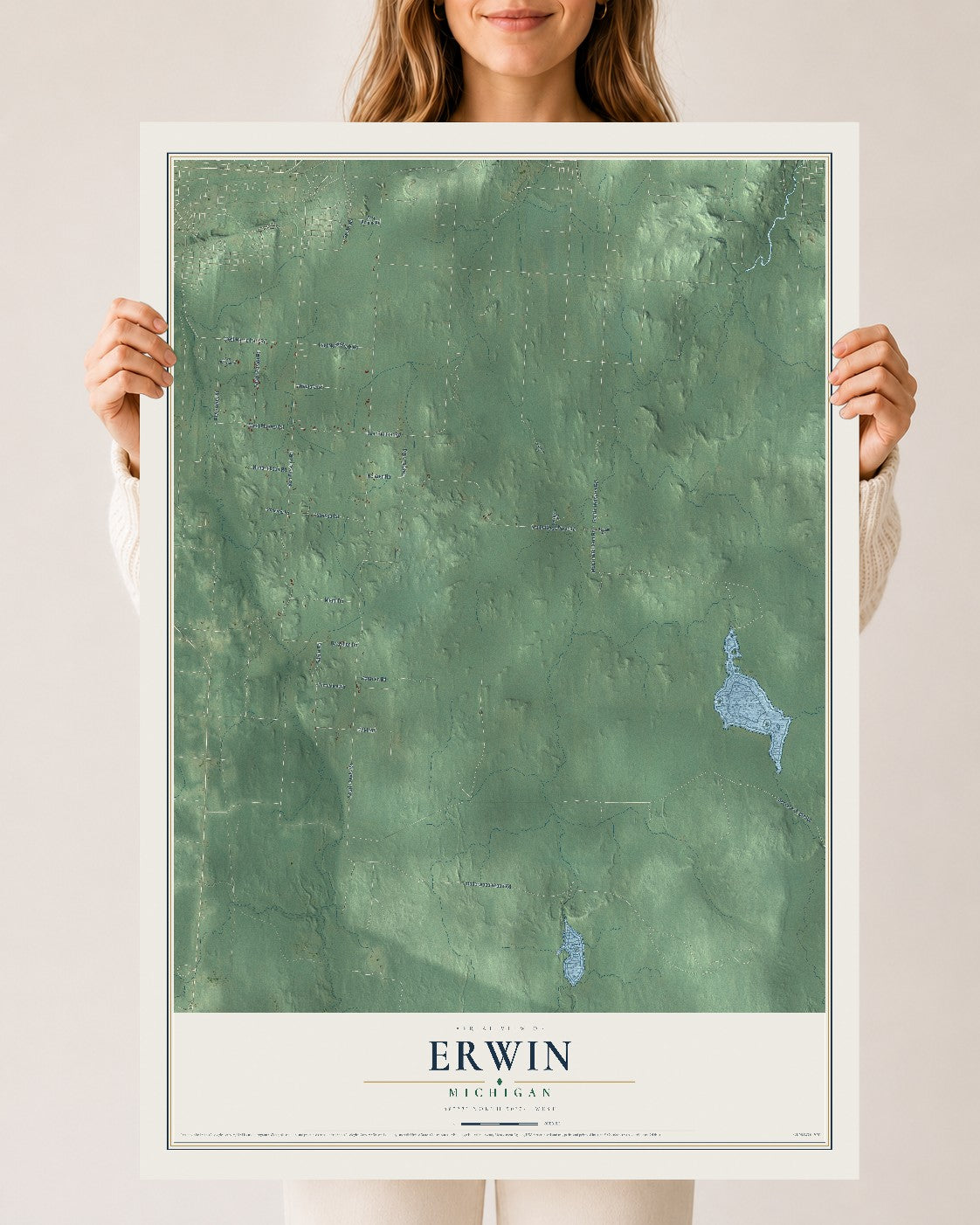 Map of Erwin, Michigan, 24 x 36 inch unframed archival matte print