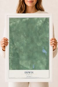 Map of Erwin, Michigan, 18 x 24 inch print in a white wood frame