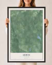 Map of Erwin, Michigan, 24 x 36 inch print in a black wood frame