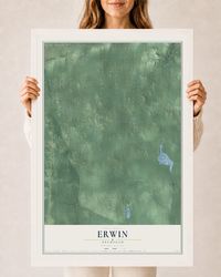 Map of Erwin, Michigan, 24 x 36 inch print in a white wood frame