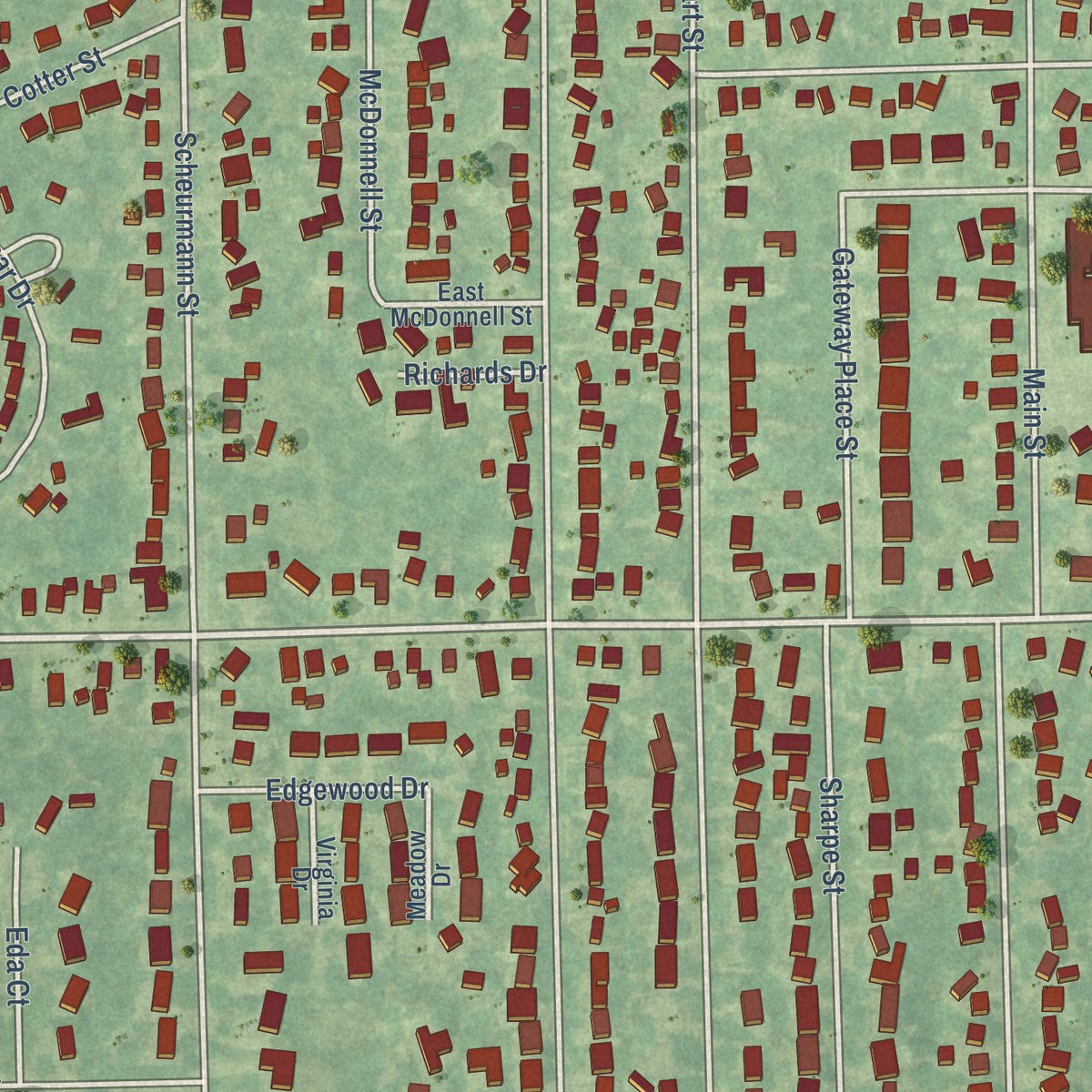Close-up of the map of Essexville, Michigan print showing street and building detail