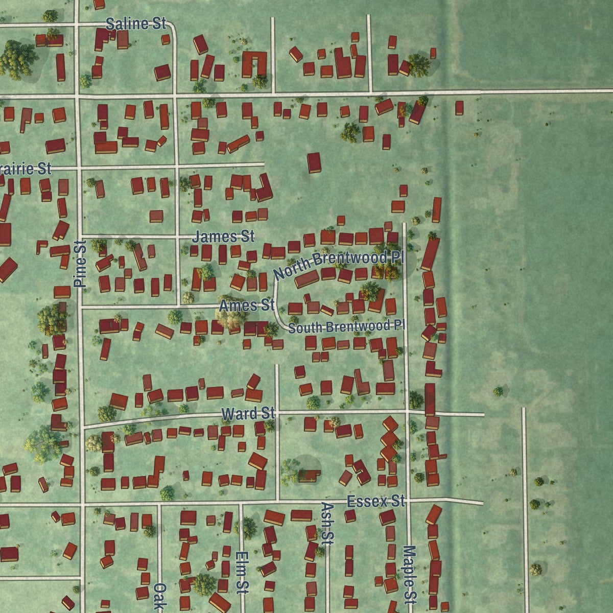 Second close-up of the map of Essexville, Michigan print showing more streets and buildings