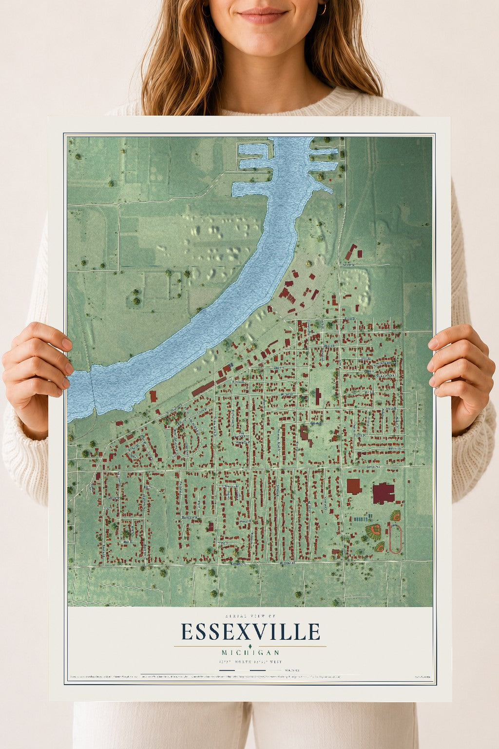 Map of Essexville, Michigan, 18 x 24 inch unframed archival matte print