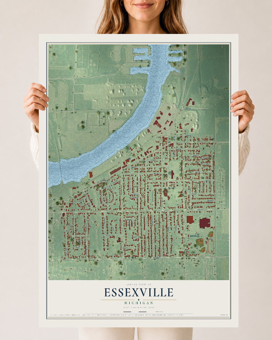 Map of Essexville, Michigan, 24 x 36 inch unframed archival matte print