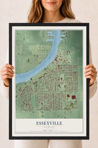 Map of Essexville, Michigan, 18 x 24 inch print in a black wood frame