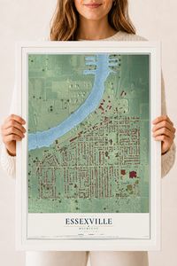 Map of Essexville, Michigan, 18 x 24 inch print in a white wood frame
