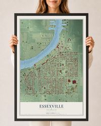 Map of Essexville, Michigan, 24 x 36 inch print in a black wood frame