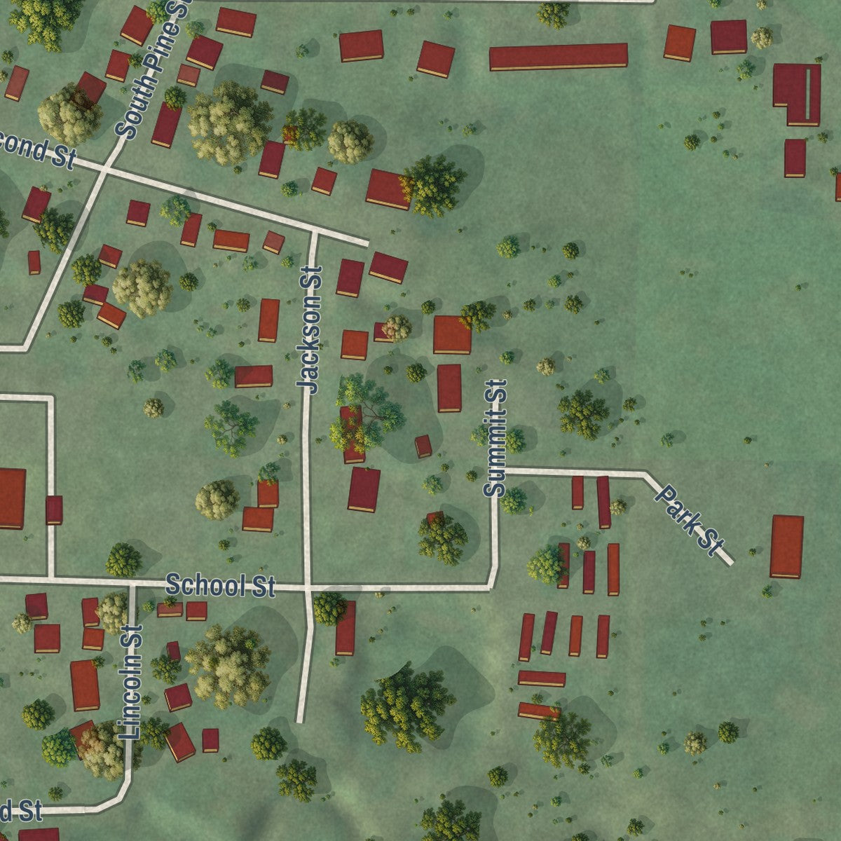 Second close-up of the map of Ettrick, Wisconsin print showing more streets and buildings