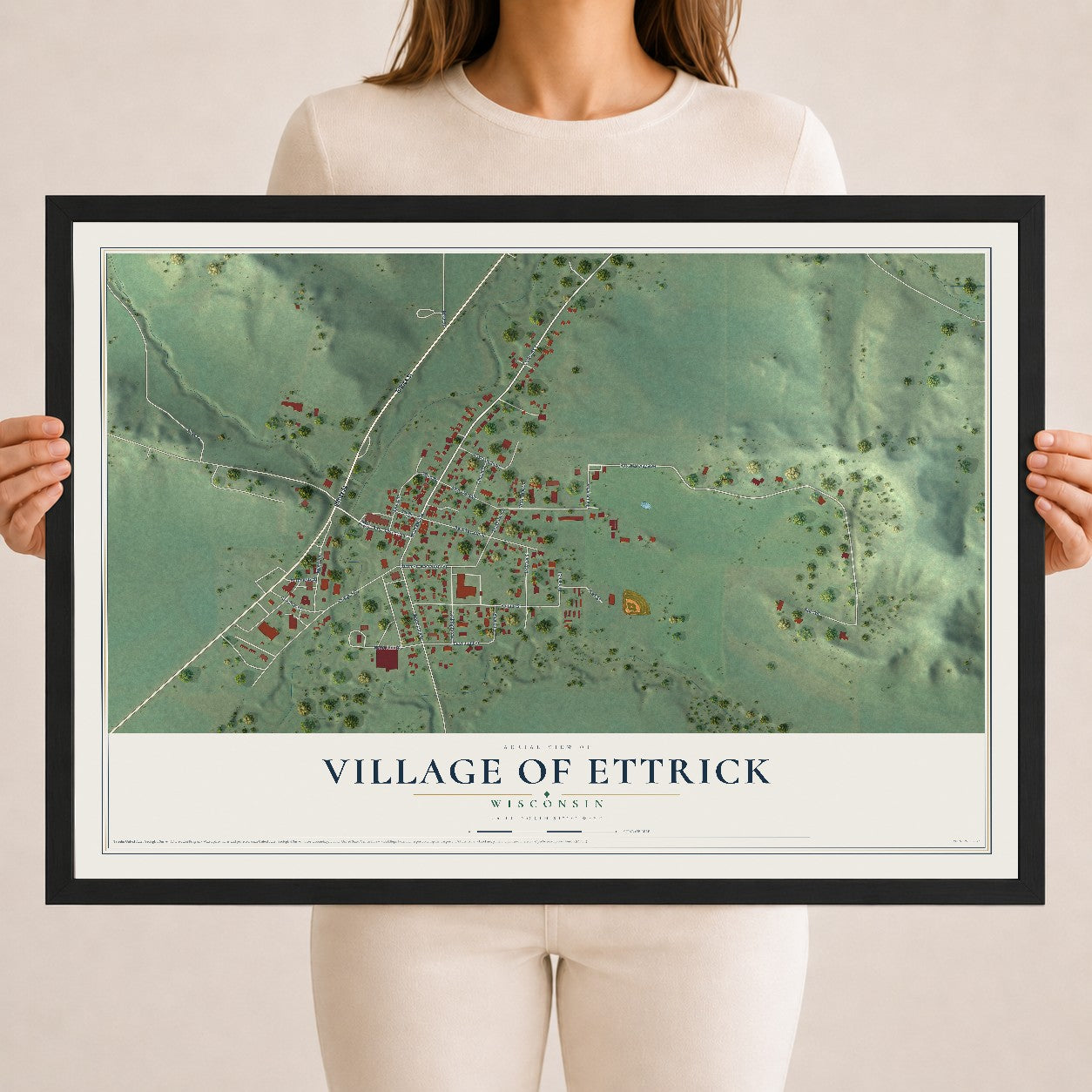 Map of Ettrick, Wisconsin, 18 x 24 inch print in a black wood frame