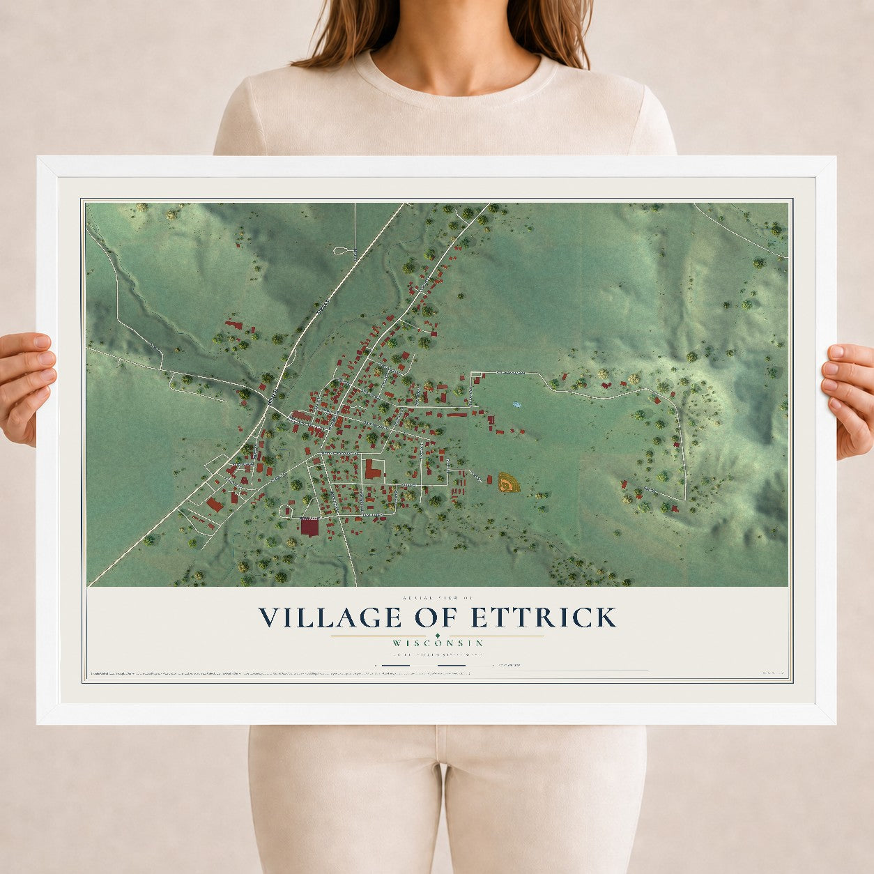 Map of Ettrick, Wisconsin, 18 x 24 inch print in a white wood frame