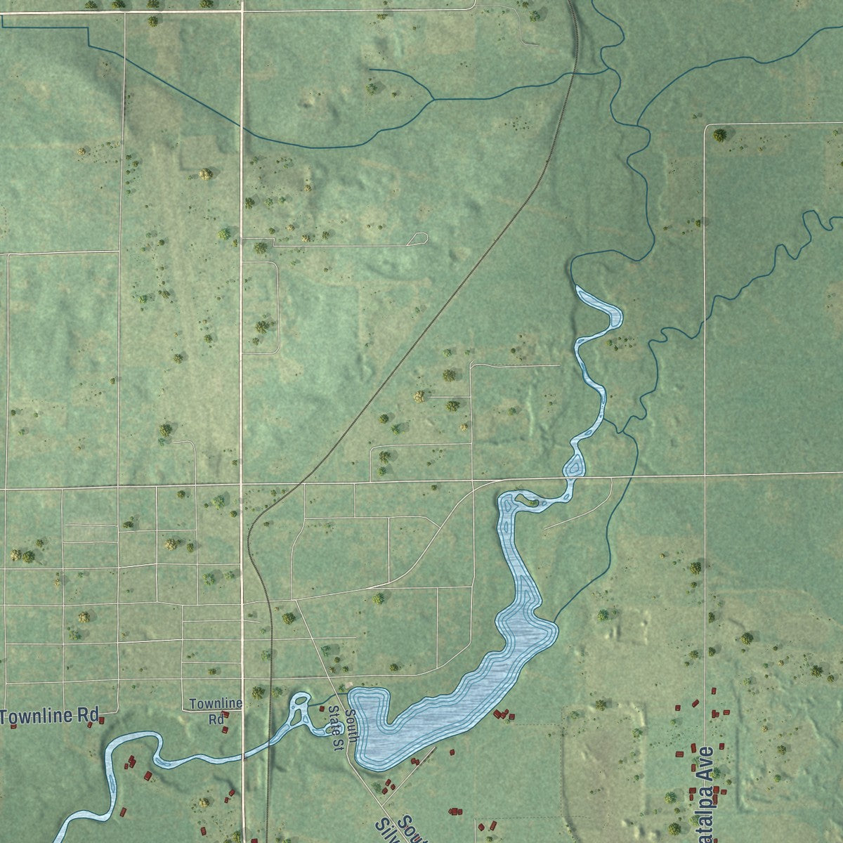 Second close-up of the map of Everett, Michigan print showing more streets and buildings