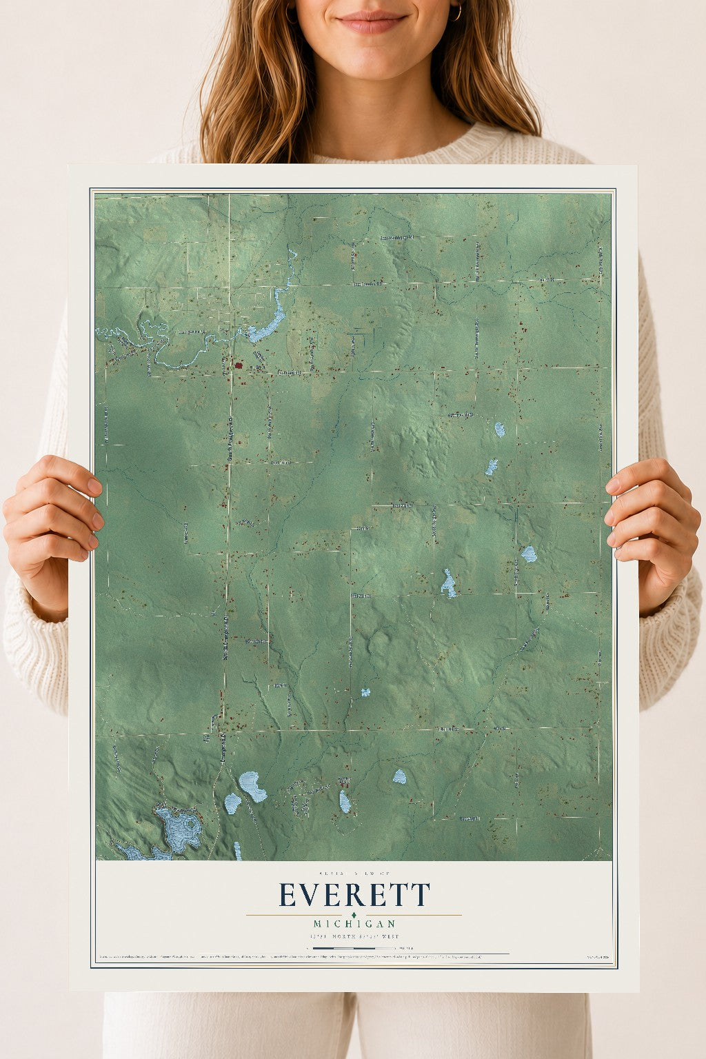 Map of Everett, Michigan, 18 x 24 inch unframed archival matte print