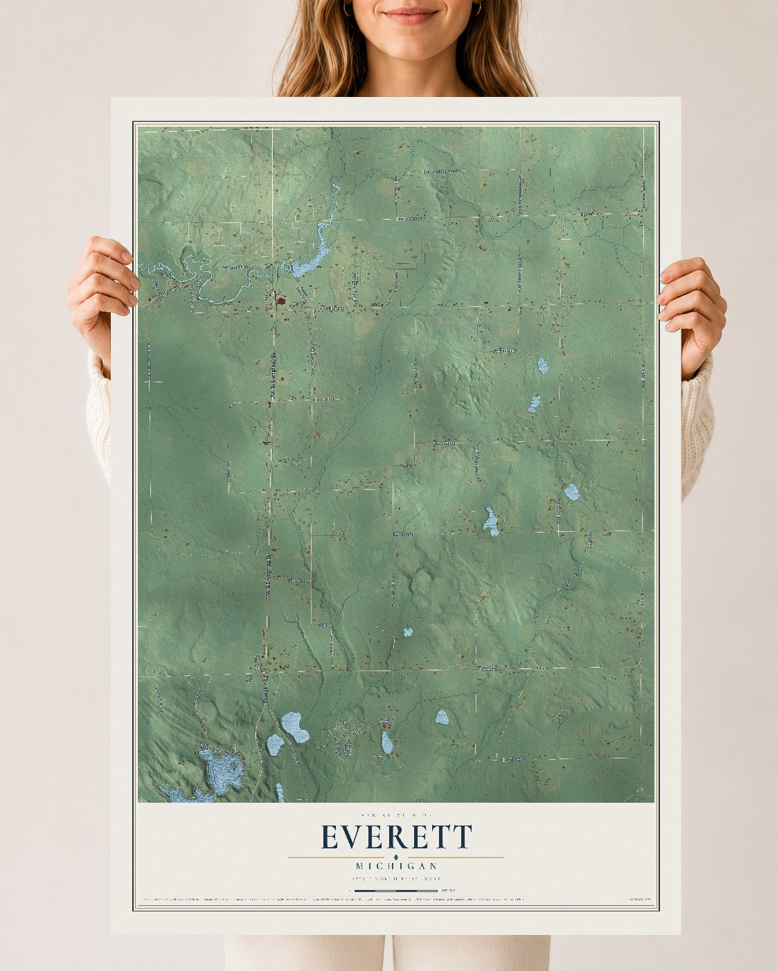 Map of Everett, Michigan, 24 x 36 inch unframed archival matte print