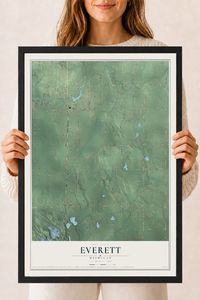 Map of Everett, Michigan, 18 x 24 inch print in a black wood frame