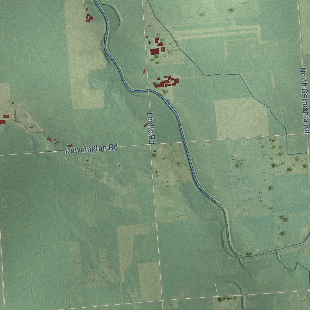 Second close-up of the map of Evergreen, Sanilac County, Michigan print showing more streets and buildings
