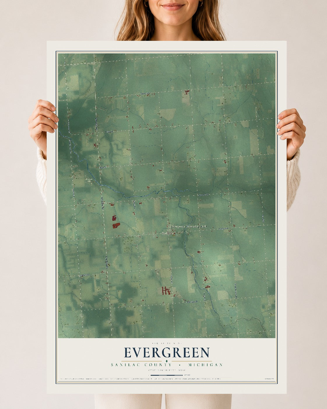 Map of Evergreen, Sanilac County, Michigan, 24 x 36 inch unframed archival matte print