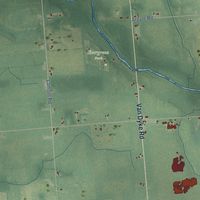 Close-up of the map of Evergreen, Sanilac County, Michigan print showing street and building detail