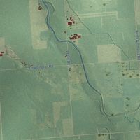 Second close-up of the map of Evergreen, Sanilac County, Michigan print showing more streets and buildings