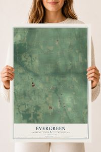 Map of Evergreen, Sanilac County, Michigan, 18 x 24 inch unframed archival matte print