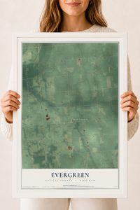 Map of Evergreen, Sanilac County, Michigan, 18 x 24 inch print in a white wood frame