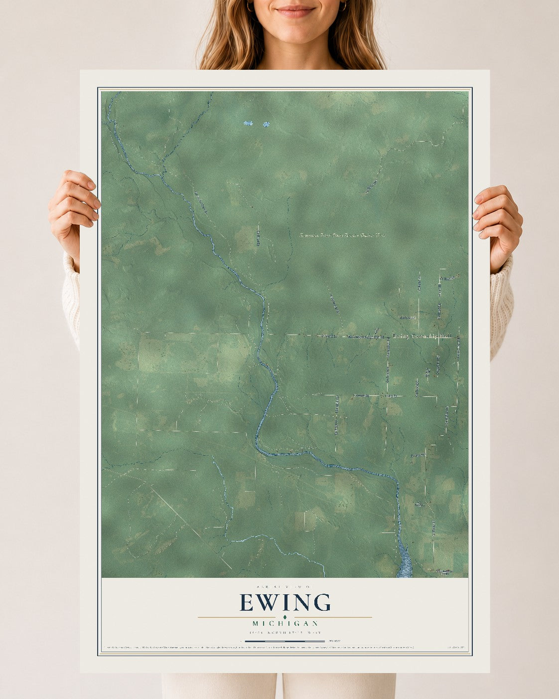 Map of Ewing, Michigan, 24 x 36 inch unframed archival matte print