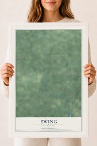 Map of Ewing, Michigan, 18 x 24 inch print in a white wood frame