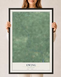Map of Ewing, Michigan, 24 x 36 inch print in a black wood frame