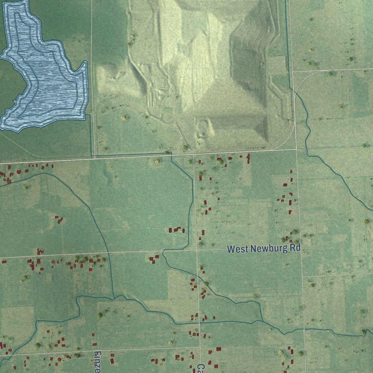 Close-up of the map of Exeter, Michigan print showing street and building detail