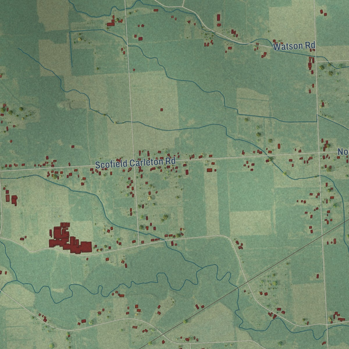 Second close-up of the map of Exeter, Michigan print showing more streets and buildings