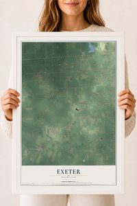 Map of Exeter, Michigan, 18 x 24 inch print in a white wood frame