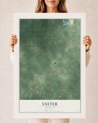 Map of Exeter, Michigan, 24 x 36 inch print in a white wood frame