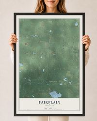 Map of Fairplain, Michigan, 24 x 36 inch print in a black wood frame