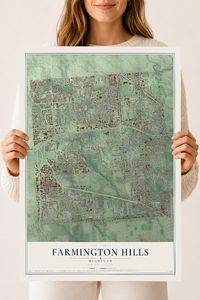 Map of Farmington Hills, Michigan, 18 x 24 inch unframed archival matte print