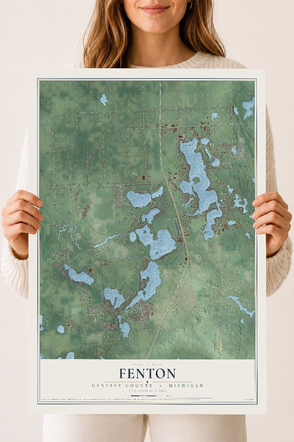 Map of Fenton, Genesee County, Michigan, 18 x 24 inch unframed archival matte print