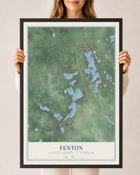 Map of Fenton, Genesee County, Michigan, 24 x 36 inch print in a black wood frame