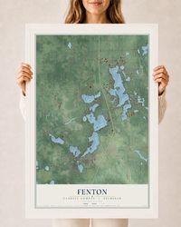Map of Fenton, Genesee County, Michigan, 24 x 36 inch print in a white wood frame
