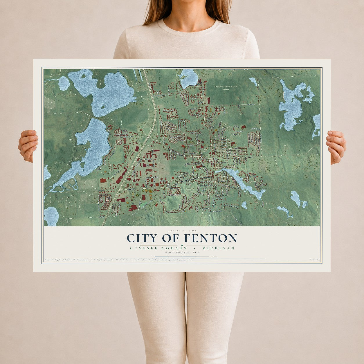 Map of Fenton, Michigan, 24 x 36 inch unframed archival matte print