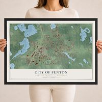 Map of Fenton, Michigan, 18 x 24 inch print in a black wood frame