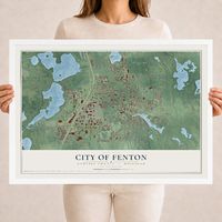 Map of Fenton, Michigan, 18 x 24 inch print in a white wood frame