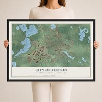 Map of Fenton, Michigan, 24 x 36 inch print in a black wood frame