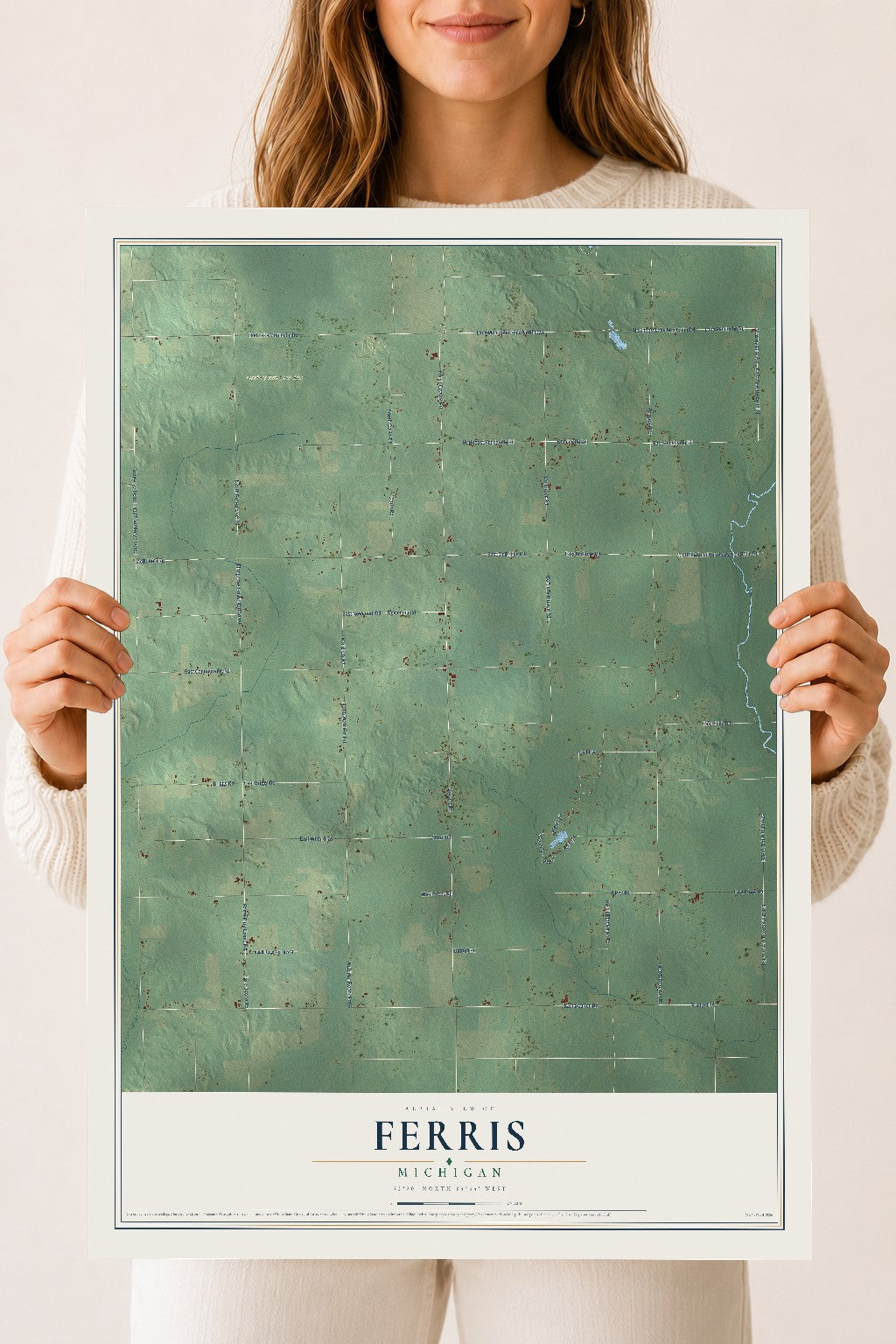 Map of Ferris, Michigan, 18 x 24 inch unframed archival matte print