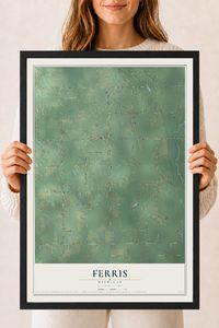 Map of Ferris, Michigan, 18 x 24 inch print in a black wood frame