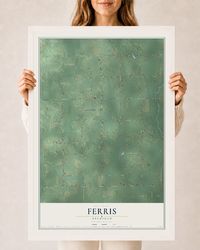 Map of Ferris, Michigan, 24 x 36 inch print in a white wood frame