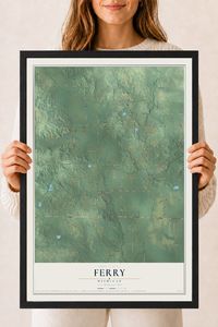 Map of Ferry, Michigan, 18 x 24 inch print in a black wood frame